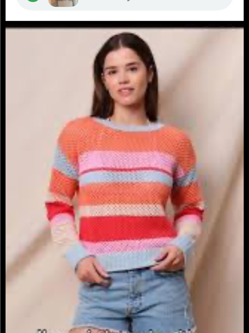 Sundry Striped Open-Knit Crew Sweater — Coral, Pink, Red, Aqua, Cream
